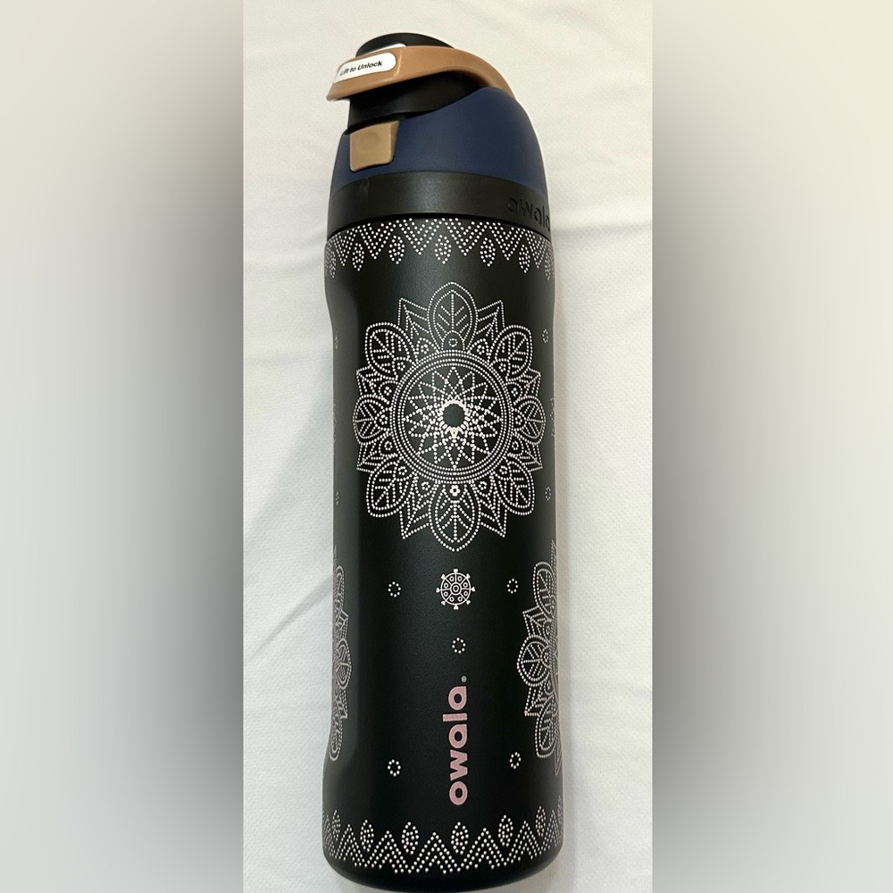 Owala FreeSip 24oz Insulated Water Bottle - Black/Blue/ Pink w/ Mandala Accents🖤